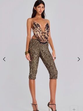 Jaded London Gold Sequin Capri Pants